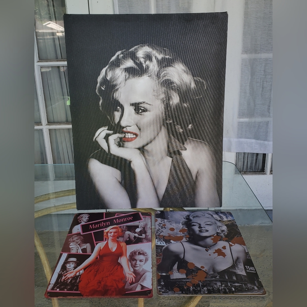 Marilyn Monroe Canvas Wall Decor And 2 Metal Tin Signs, Signs Of Wear On All